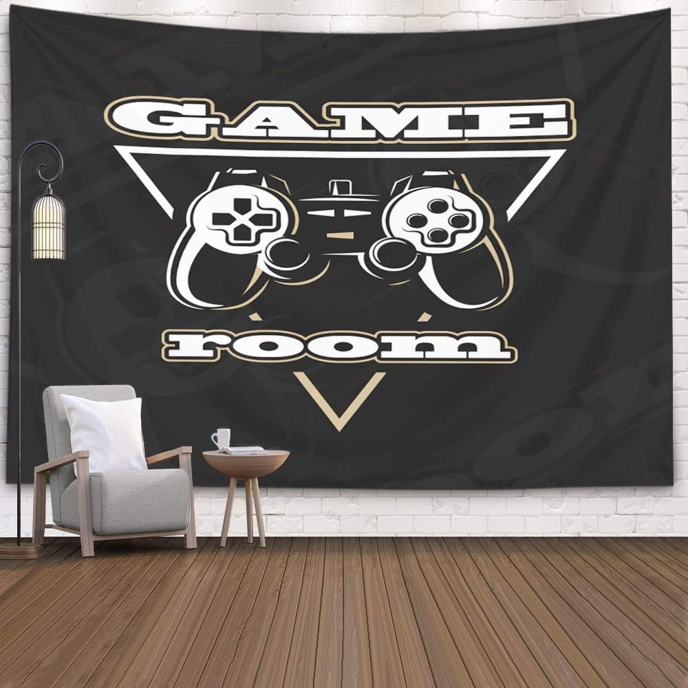 Gaming Wall Tapestry,Crannel Game Old Retro Vintage Monochrome Style Sign Banner Emblem Logo Video Games Tapestry 80x60 Inches Wall Art Tapestries Hanging Dorm Room Living Home Decorative,Brown Black