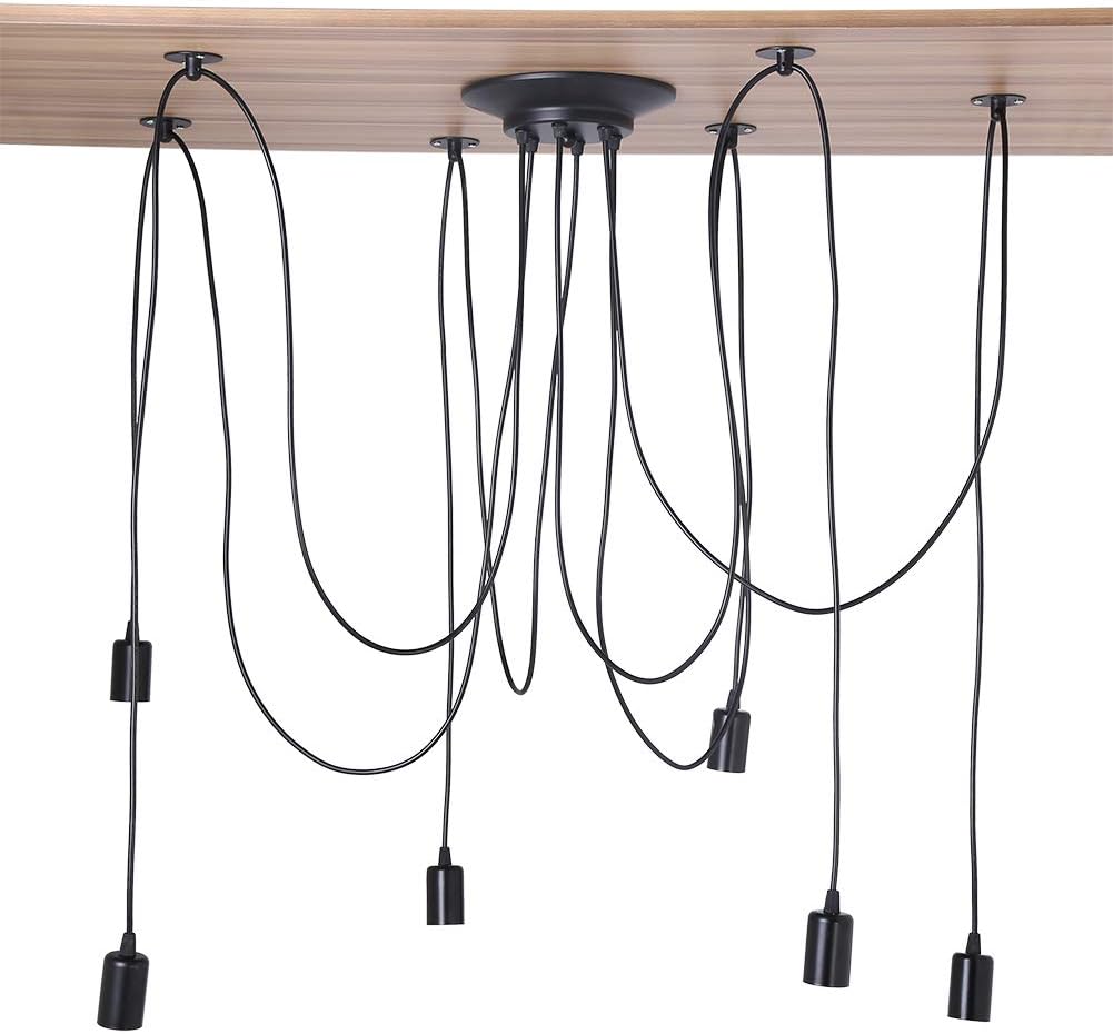 FTVOGUE 6 Head Pendant Light Holder E27 Ajustable DIY Ceiling Spider Lamp Without Bulbs for Dining Hall Bedroom Hotel Decoration