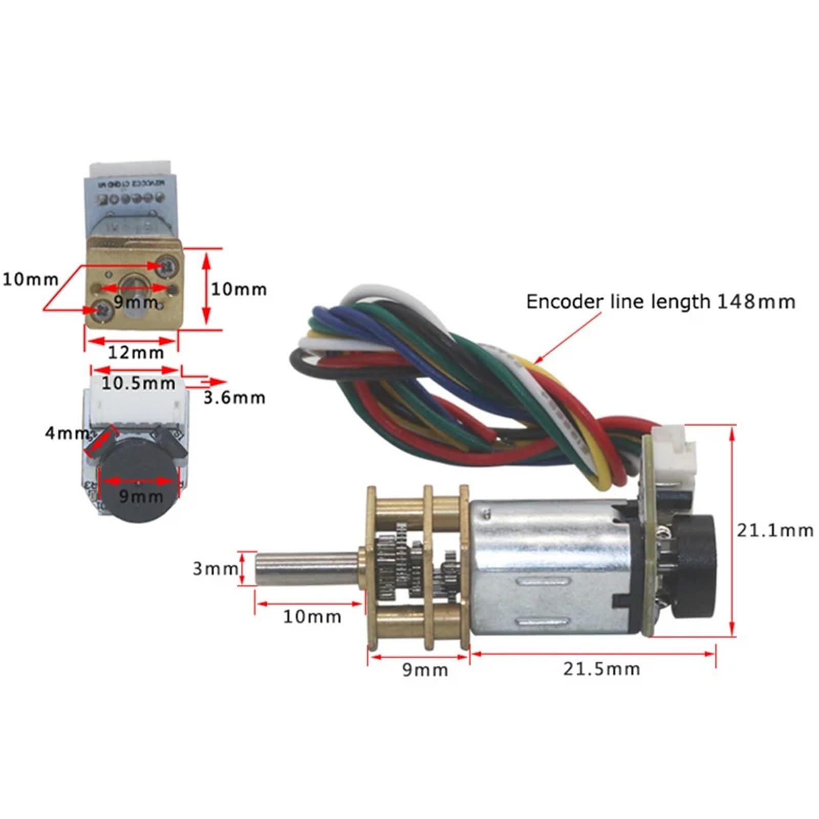 N20 Mini-Metallgetriebemotor, DC 3 V, 6 V, 12 V, Encoder, 19–3000 U/min, langsame Drehzahlreduzierung, Getriebemotoren, 1 Stück(6V 300RPM)