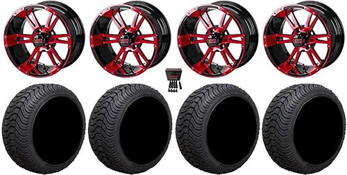Bundle - 9 Items LSI Raptor 12" Golf Wheels BlackRed 215x35 Cruze Tires for E-Z-GO & Club CarGolf Carts