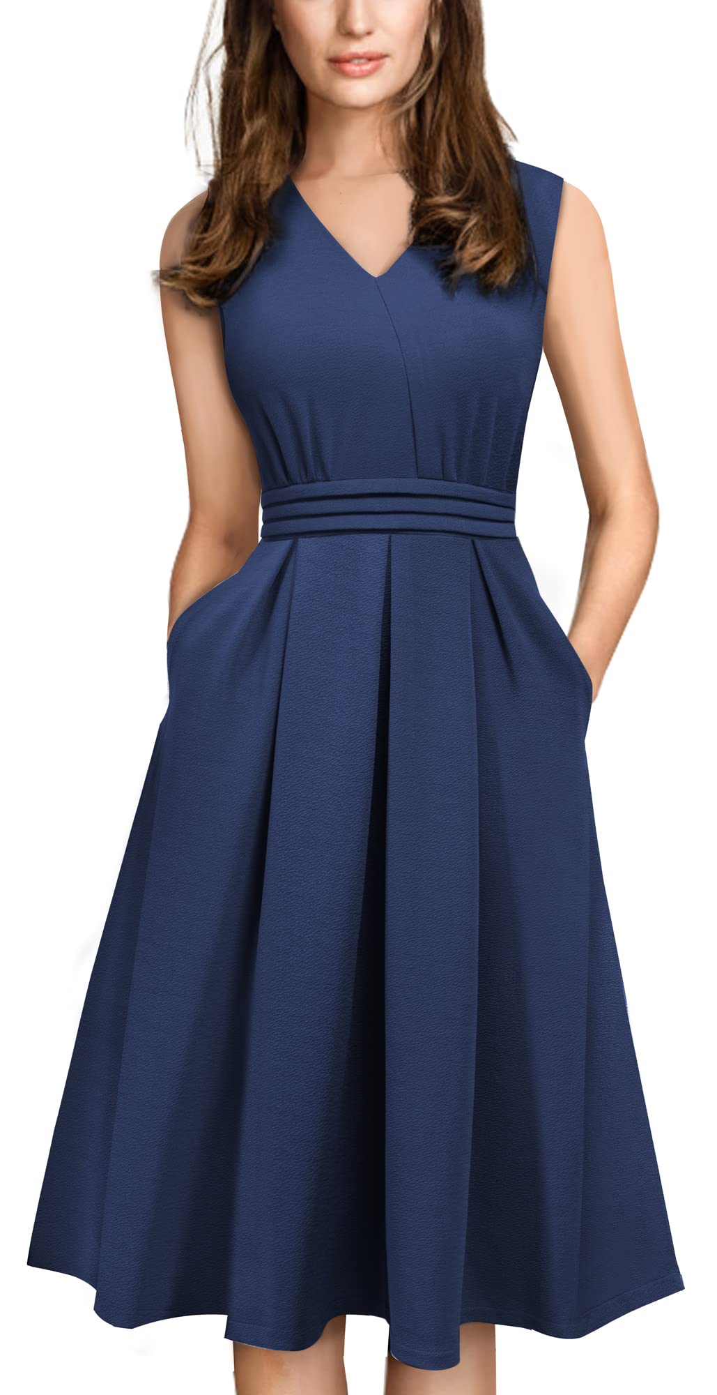 HOMEYEE Damen Vintage 50er Ärmellos Cocktail Retro mit Pocket Flared Kleid A196