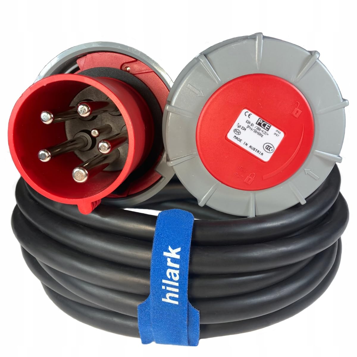 Hilark Cable Tech Przejściówka siłowa 63A, adapter siłowy 5P na 63A 4P IP 67 5M