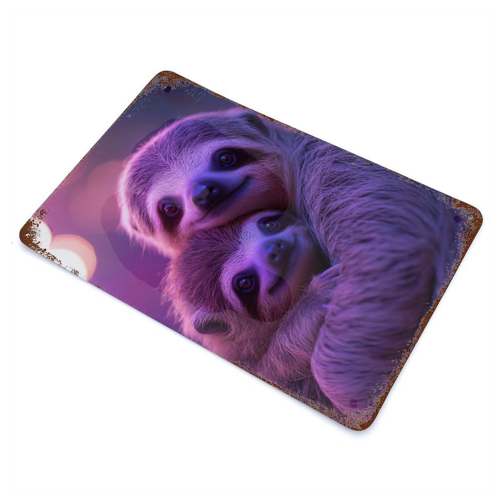 Vintage Rust Metal Sign with Two Sloths Hugging Design 11.8"x7.9", for Shed, Workshop And Garage Wall Decor, Classic Wall Plaque