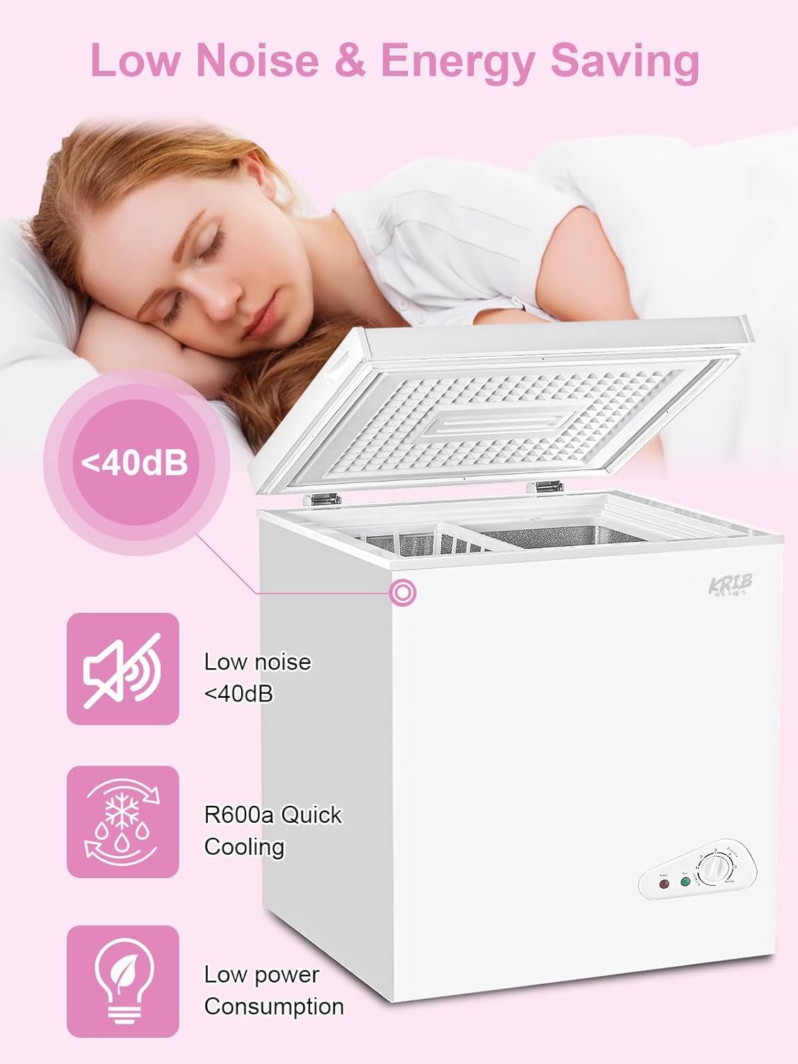 KRIB BLING Chest Freezer Adjustable Thermostat Compact Freezers with Removable Storage Basket for House Kitchen Garage Basement 7.0 cu.ft White