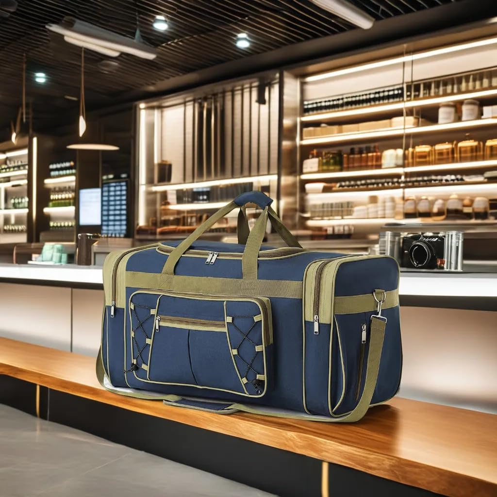 Sac de Voyage pour Homme, Week-End, Sac de Transport, léger, Extra Large, Oxford, Robuste, imperméable pour Homme et Femme, 66 cm (Bleu doré), Bleu doré., X-Large, 46