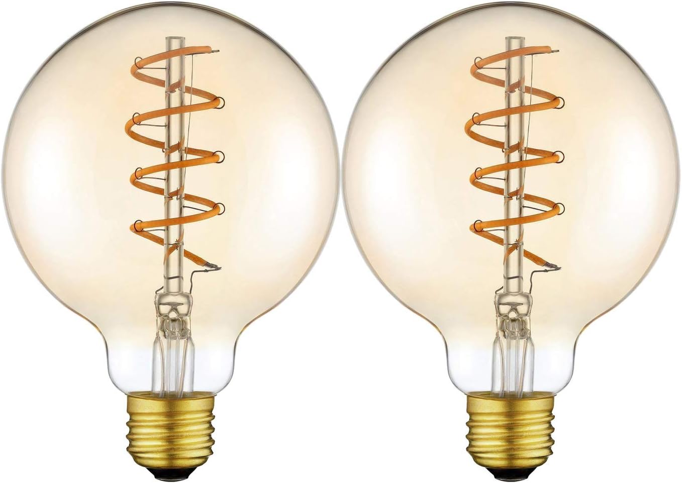 Vintage Edison LED Light Bulb Spiral Flexible LED Filament Bulb E26 Base Dimmable Warm White 2200K 4W Equivalent 25W, Amber (G80 2 Pack)
