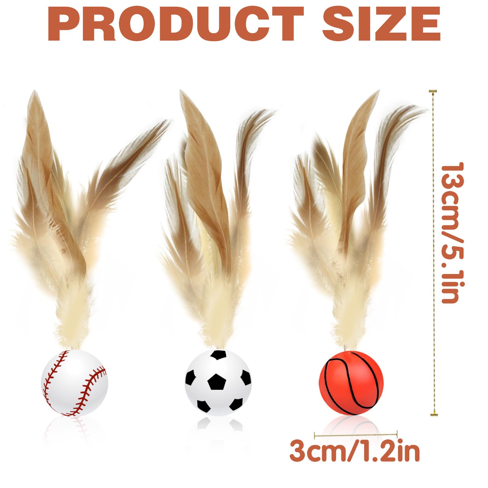 HINGTAI 3 Pcs Cat Bouncy Feather Ball Toys Indoor Interactive Basketball Soccer Toys Adult - Image 2