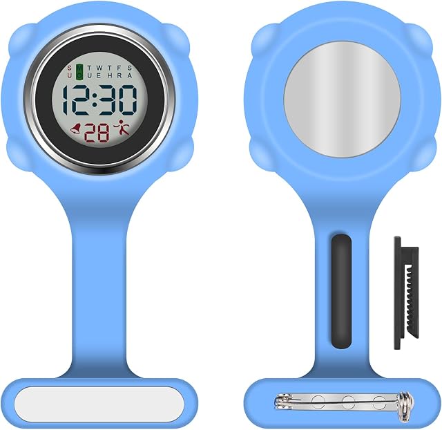 Vicloon Nurse Watch Brooch Silicone Nurse Watch with Clip Nurse Pocket FOB Watch Hanging Pocket Brooch Fob Watch for Nurse Doctor Blue