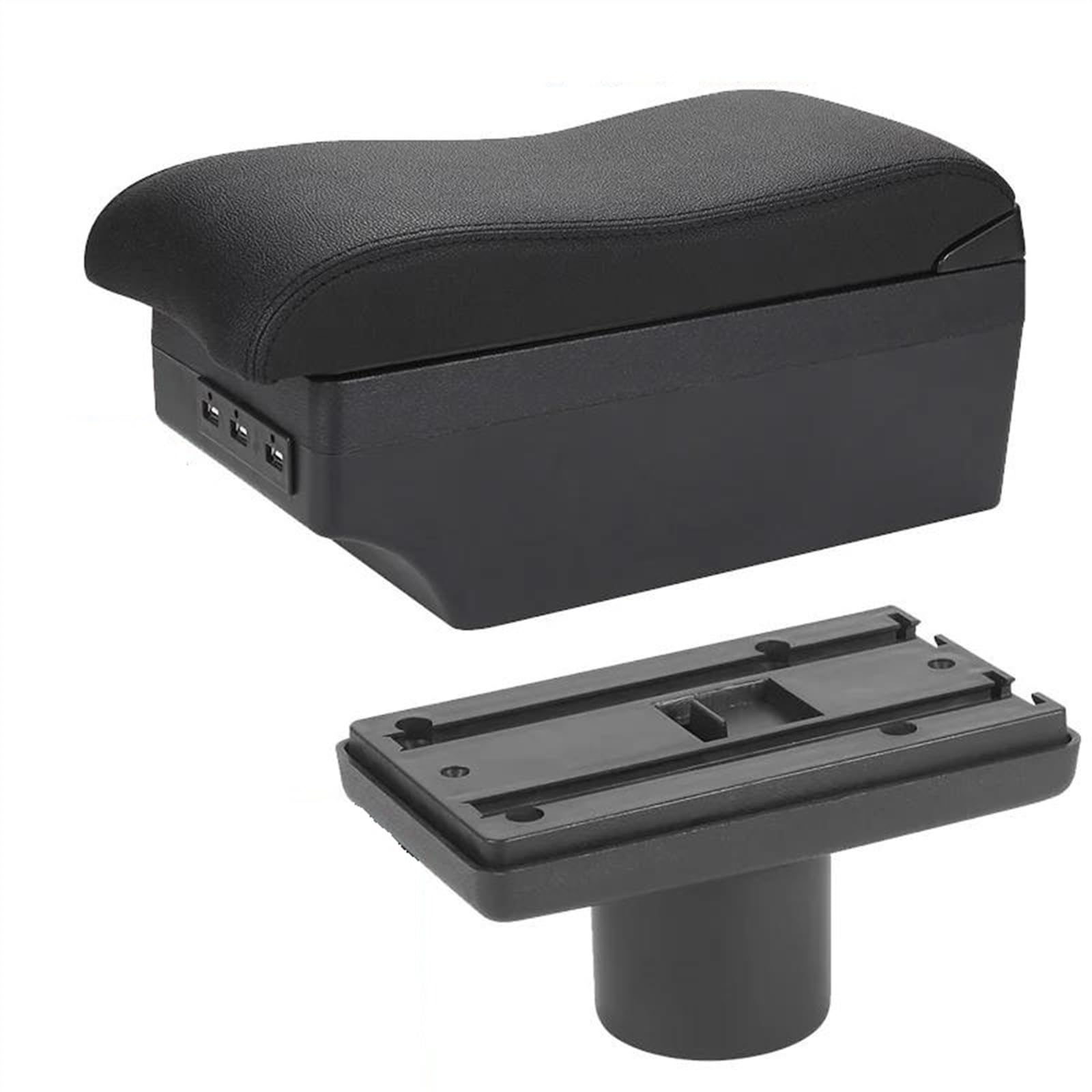 NMJLQW Storage Rack Car Armrest Box Curved Surface Leather Storage Box Simple Installation Interio For Ibiza 6j 6L(A2 Black line 7USB)