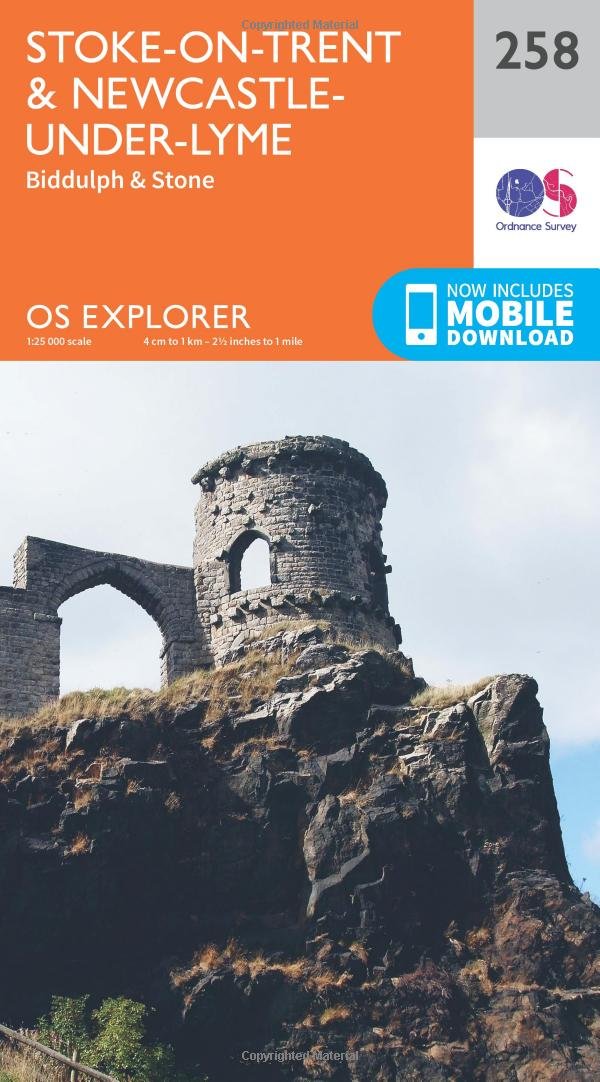 Ordnance Survey Unisex Orange Explorer 258 Stoke-On-Trent & Newcastle-Under-Lyme Map With Digital Version