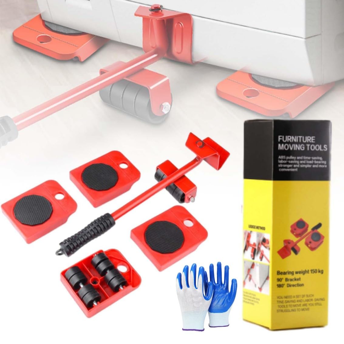 Mr Hercules Furniture Mover Mr. Hercules Furniture Lifter Moving Tool Heavy Duty Furniture Lifter Tool with Wheels, Furniture Sliders for Moving of Couches Refrigerators (Red)