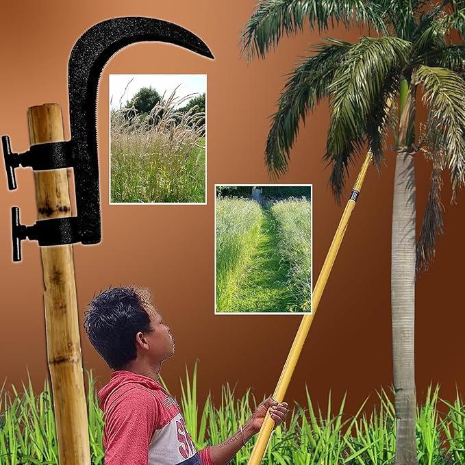 Image of SR Heavy Duty Agricultural Hand Tool for Harvesting, Farming & Gardening | Tempered Steel Coconut Plucker & Grass Sickle Cutter Head | Tree Branch Cutting, Crop Harvesting & Garden Maintenance (large)