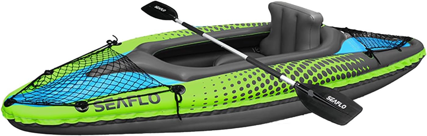 Savvycraft Inflatable Kayak 1 Person Solo Kayak, Recreational Touring Kayak Includes Aluminum Paddle, Padded Seat, Double Action Pump