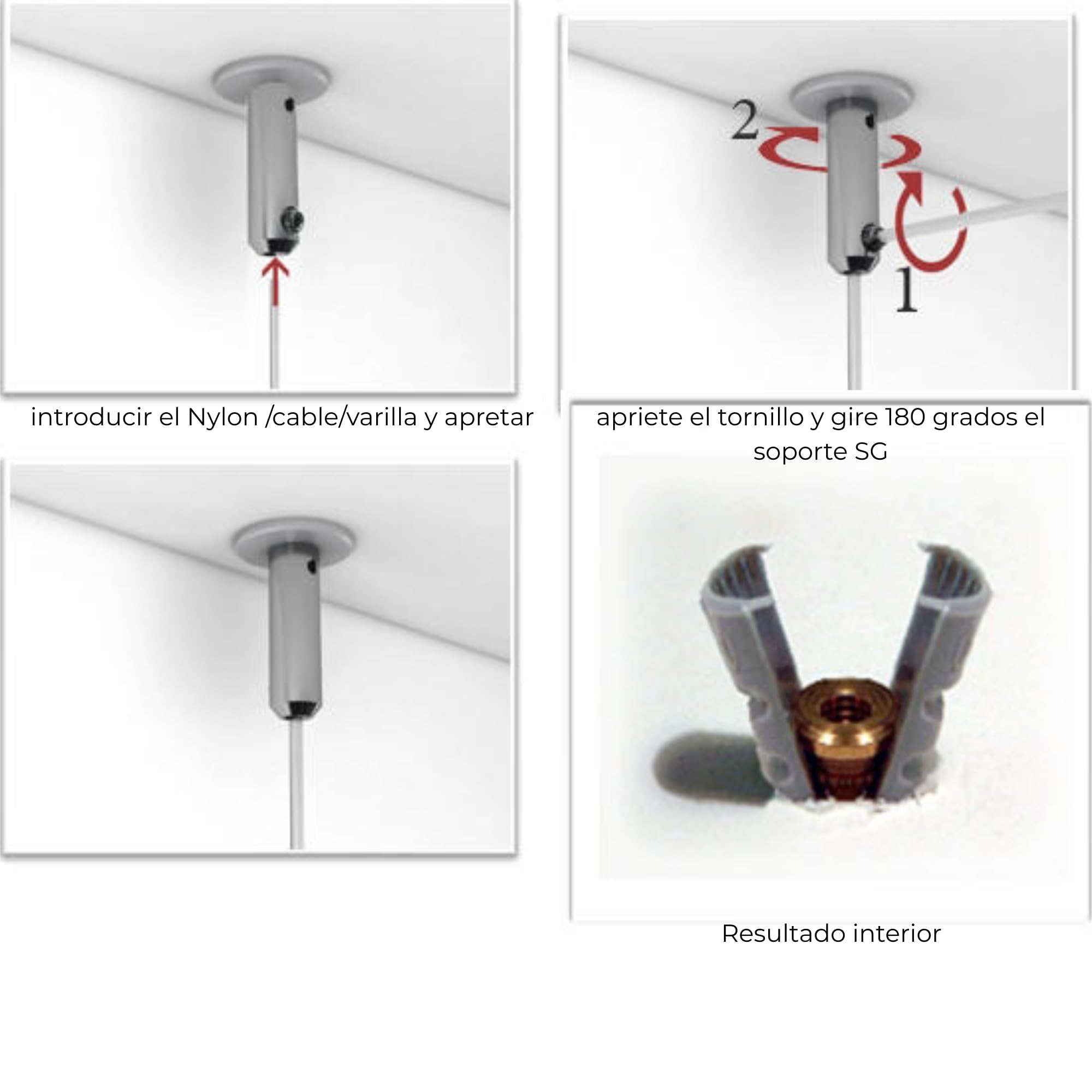 Colgador para Techo RM-SG | Kit Colgadores con Soporte Techo, Nylon y Ganchos RM | Resistencia hasta 15 kg por Unidad | Sistema para Colgar Cuadros sin Taladrar (10)