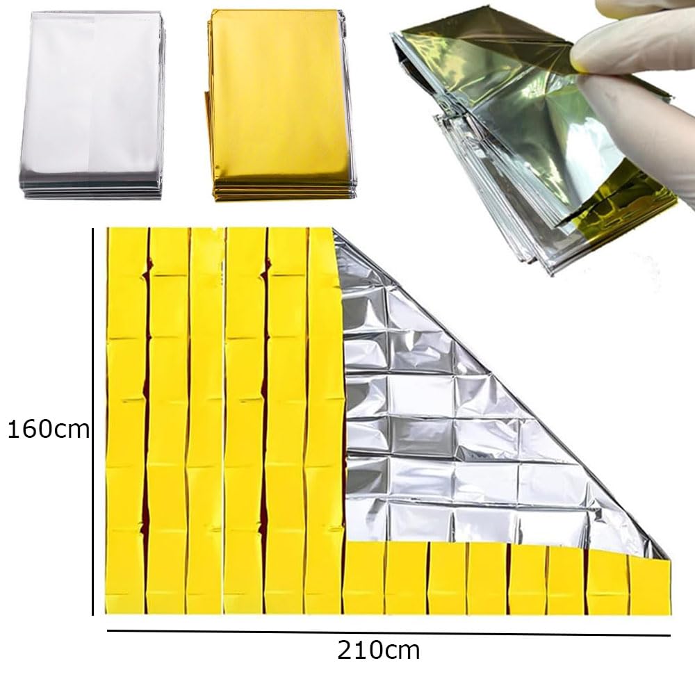 6 Stück Rettungsdecke, 210 X 160cm Rettungsdecke Gold Silber für Notfälle, Rettungsdecke Extra Stark, Rettungsdecken, Notfalldecke, Erste Hilfe Decke Für Erste Hilfe Wandern & Camping Und Outdoor