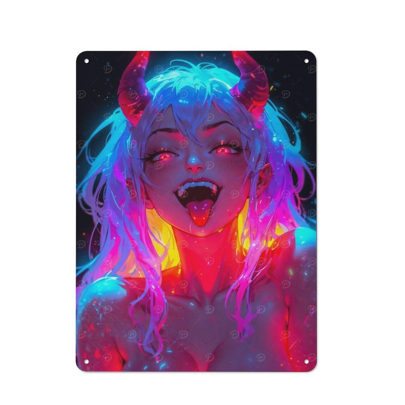 Metal Wall Sign 40x30cm Featuring Evil Anime Demon Girl for Garage Or Workshop, Suited to Workshop Owners