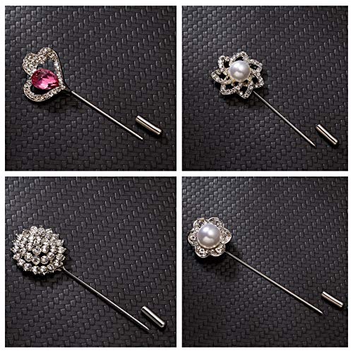 Rinhoo 6Pc/Set Crystal Lapel Brooch Pins Single Flower Pearl Brooches Boutonniere Clips For Women Girls Wedding Jewelry (Style1) #TOP2