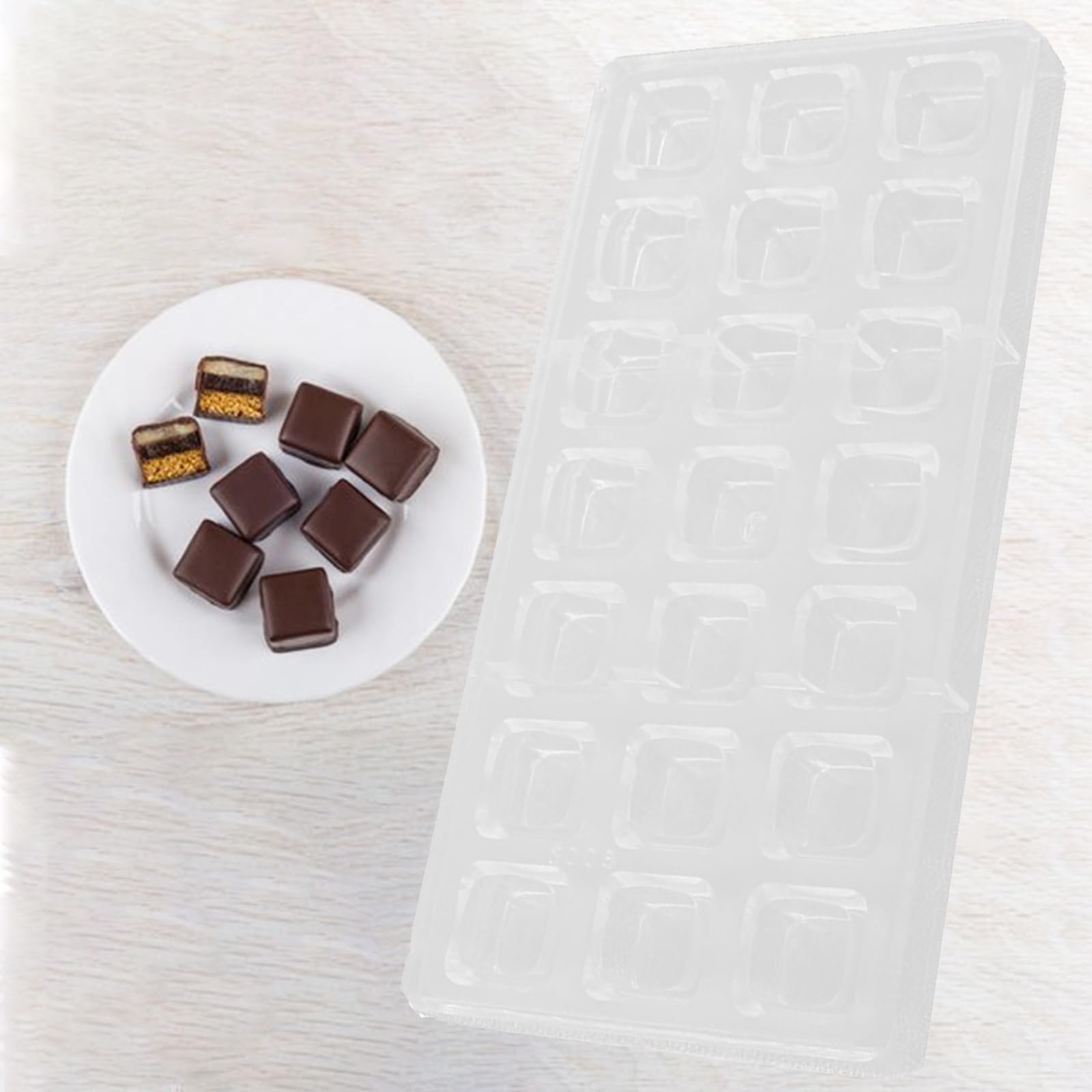 ECOSWAY 32 Gaten Vierkante Vorm 3D Clear Polycarbonaat Chocolade Schimmel - Jelly Candy Maken Mold DIY Mallen Voor Zoete Snoep, Sugarcraft, Fondant Bakken