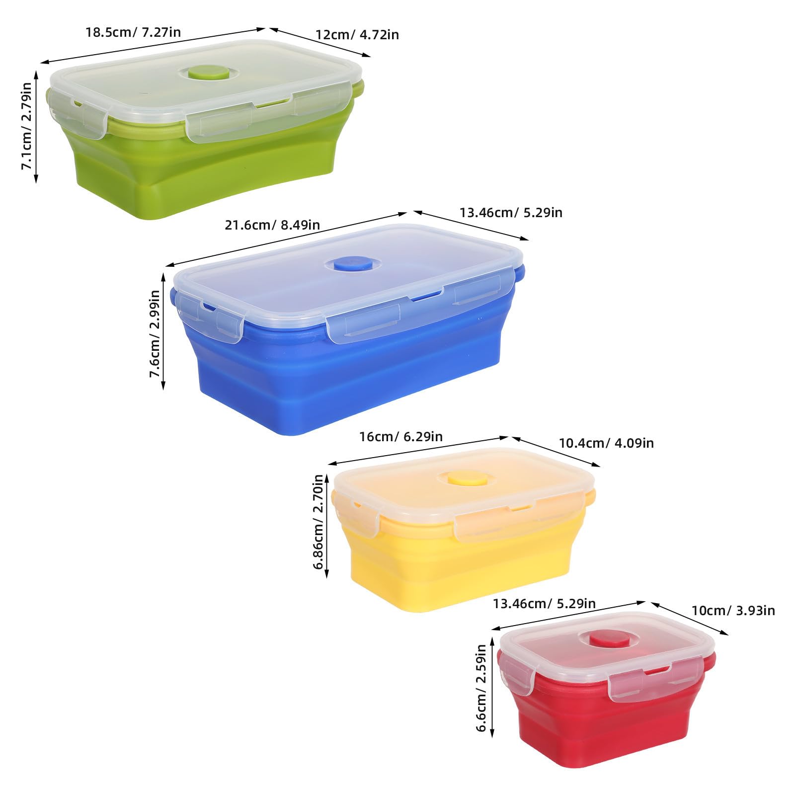 SHERCHPRY Set da 4 Contenitori per Alimenti Pieghevoli in Silicone con Coperchio Ermetico, Design Salvaspazio Pieghevole, Capacità 350ml per Ufficio e Campeggio