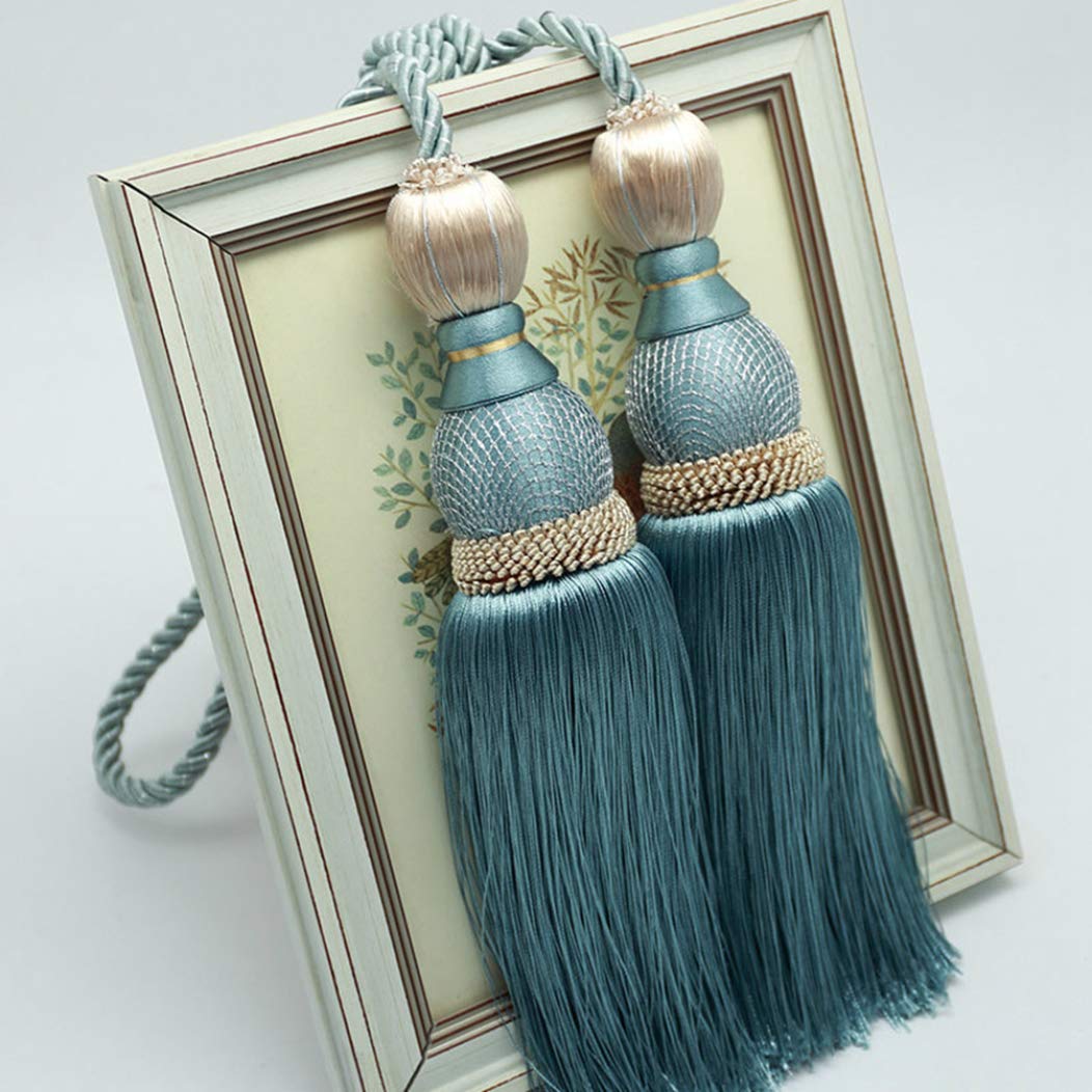 Curtain Tassel Tiebacks, Exquisite Curtain Tiebacks Tassel Fringe Living Room Bedroom Hanging Balls for Porch Drapery Holdback Rope(Blue)
