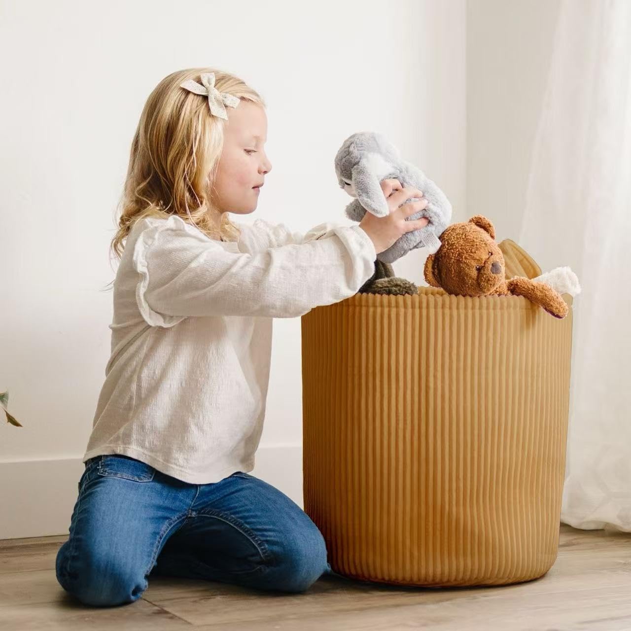 PUTSKA Laundry Basket, Blanket Basket for organising Décor and Toys, Clothes Hamper, Perfect for Baby and Kids Room Nursery