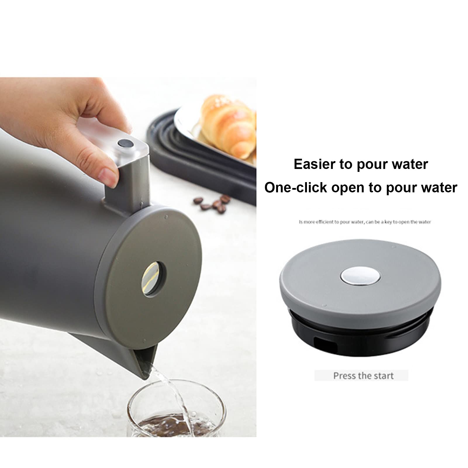 Pichet Isotherme 1L Thermos - Carafe Café/Thé Chaud Et Froid - Bouton Poussoir, Manche Bois