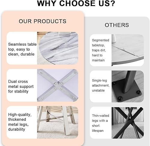 Miniatura 4 de Juego de 4 mesas de comedor redondas de 42 pulgadas para 4, juego de sillas de mesa de cocina modernas para 4 mesas de comedor de mármol sintético,