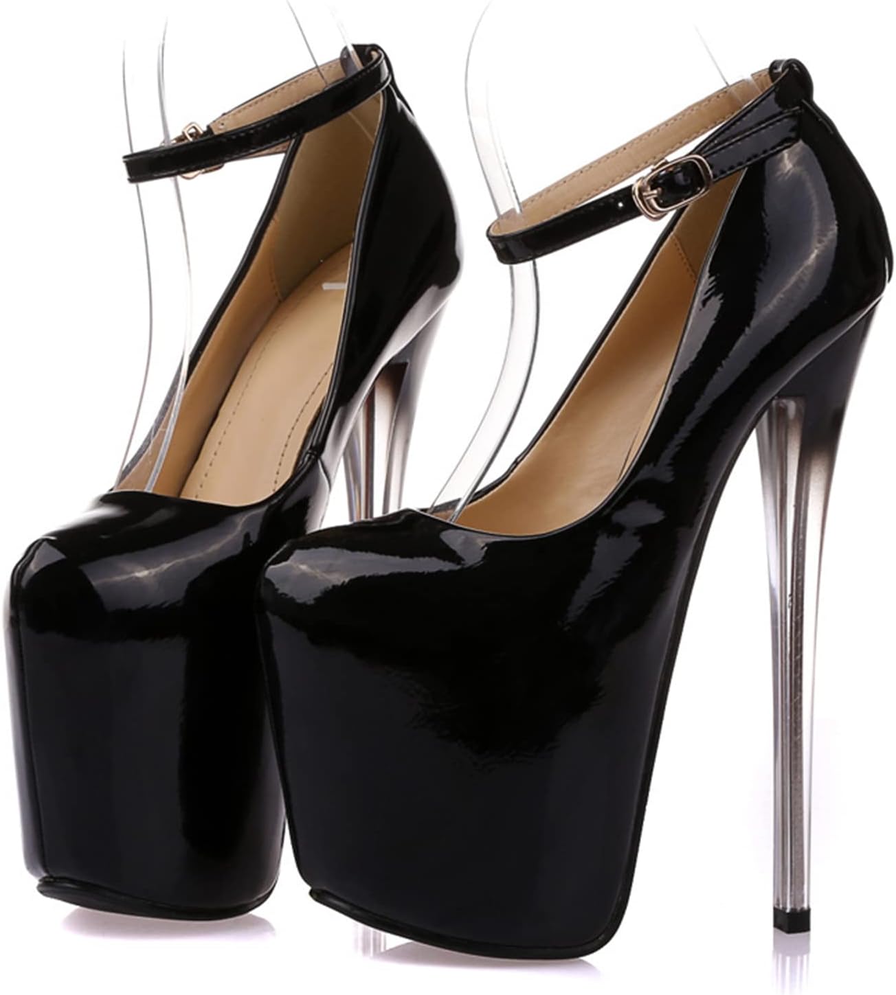Women's Stiletto High Heels,Sexy Nightclub Super High Heel 19Cm Large Size PU Round Toe with Waterproof Platform for Stage Show, Fashion Show,Black,43 EU