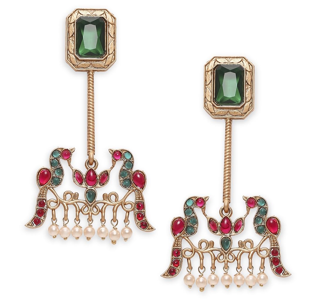 OOMPH Jewellery Green & Maroon Jadau Ethnic Drop Earrings - Peacock Design - For Women & Girls Stylish Latest (CKE296_A2) (B0D7MKFBTT) Amazon Price History, Amazon Price Tracker
