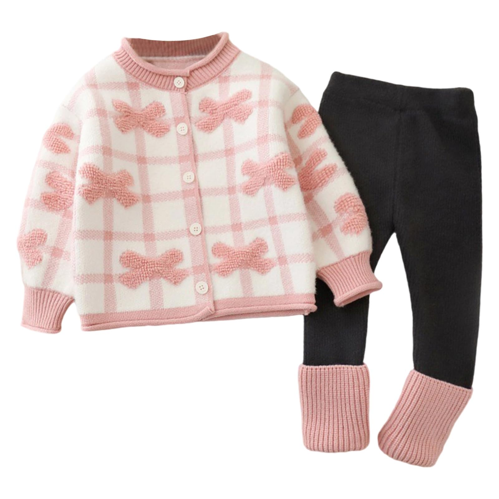 Genérico Conjunto de Suéter Tejido y Leggings para Niñas Abrigo Invierno Prendas Juego Diario Cómodas Edades 2 3 4 5 6 7 Años