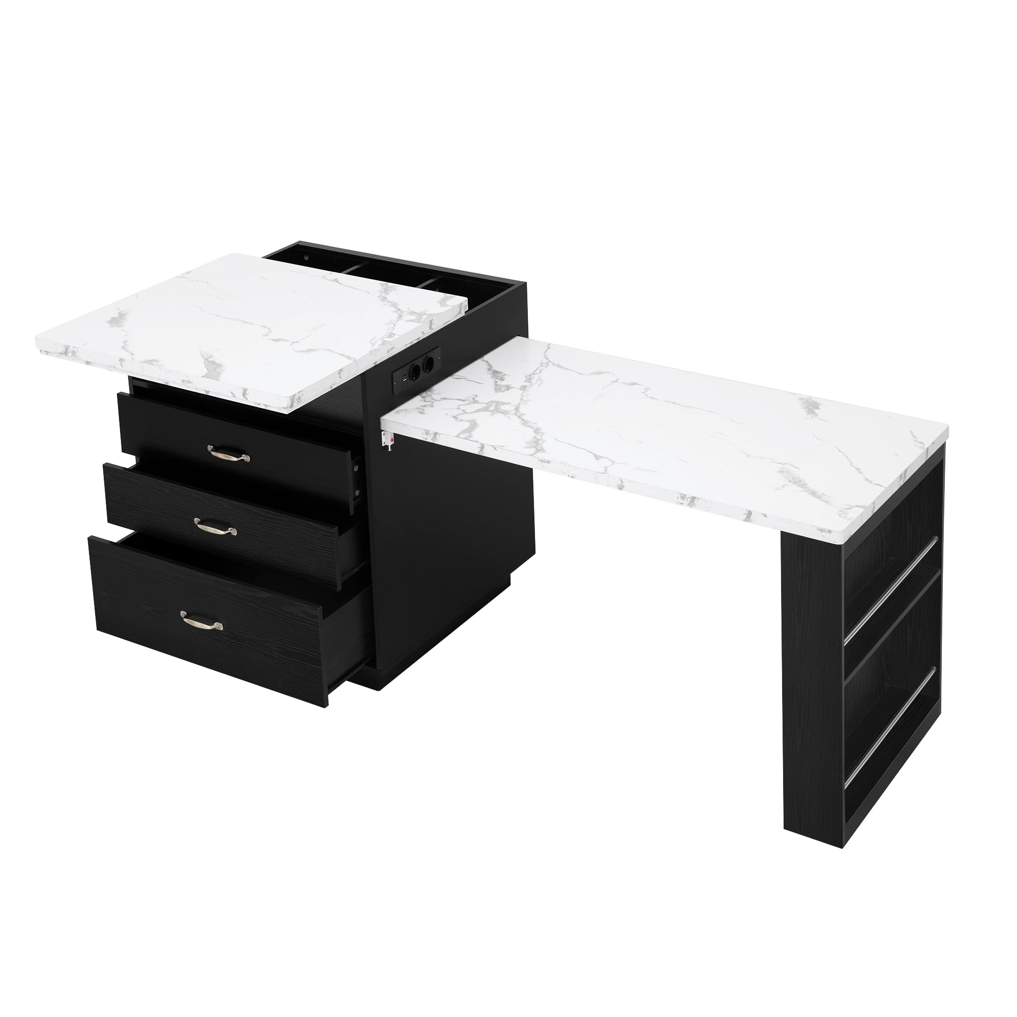 Isla de cocina, armario de cocina con ruedas, mesa de comedor extensible con iluminación LED, mesa de cocina con regletas, como aparador, mueble o mesa de bar para cocina, comedor (negro)