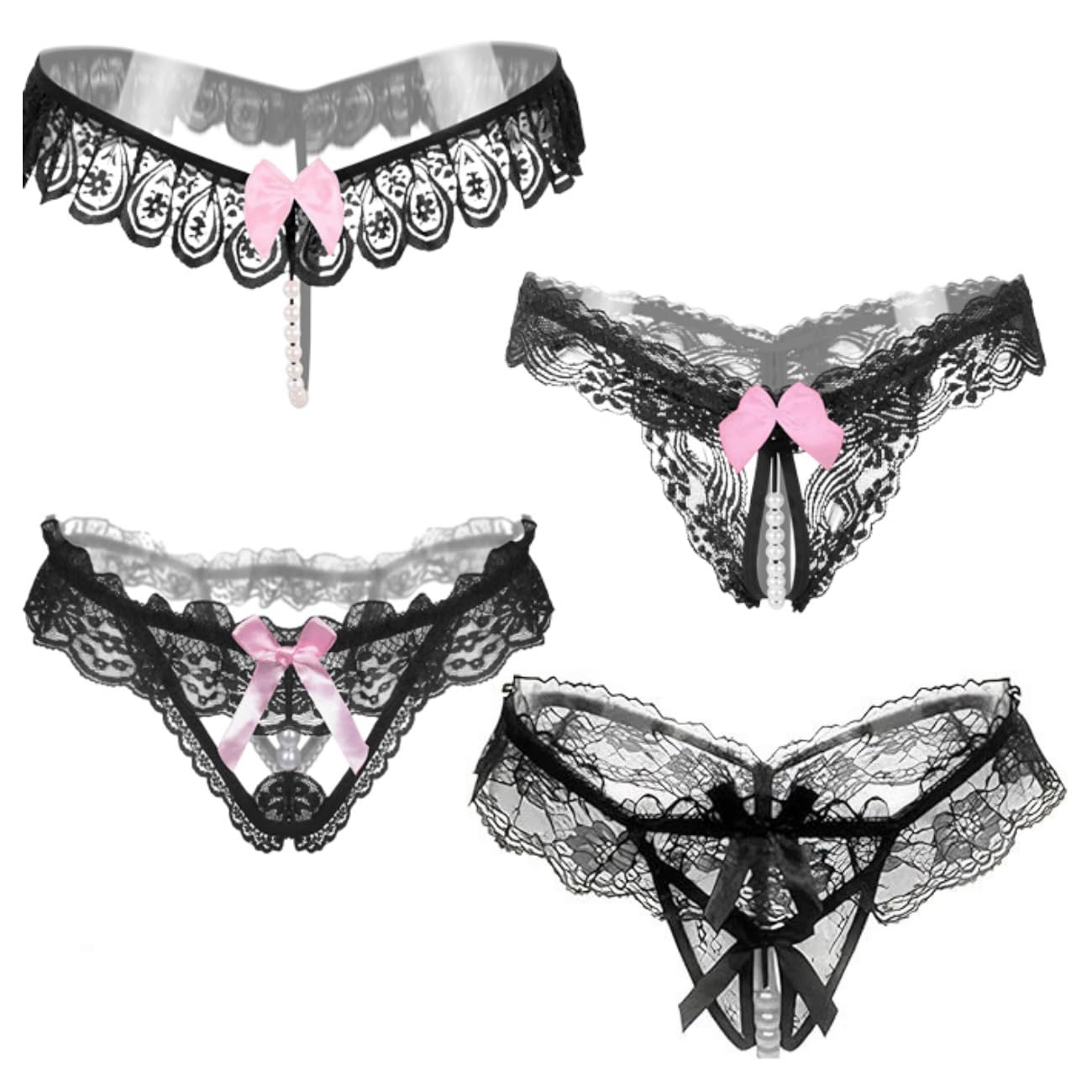 WBDWWTD Damen-Tangas in Übergröße, nahtlos, niedrige Leibhöhe, Netz-Trägerhöschen, Slips, Dessous mit Blumenmuster, Kontroll-Slips, Multipack, 4 ück, transparente Ausschnitte, G-Strings