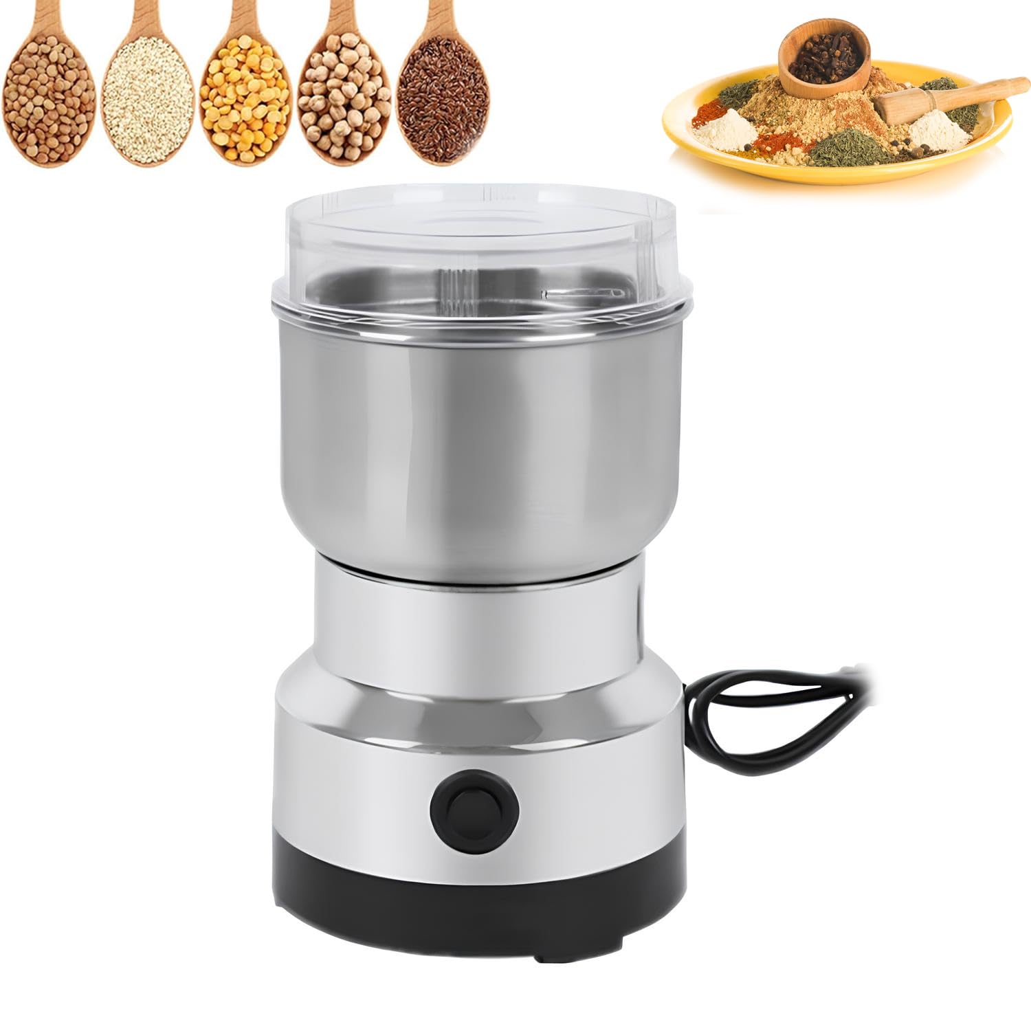 Mini Molinillo Molinillo de Café Máquina Eléctrica de Molienda de Granos Molienda Rápida con Acero Inoxidable 4 Cuchillas para Semillas Arroz Frijoles Condimentos