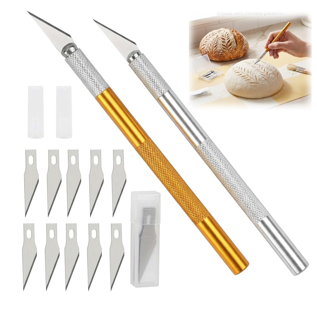 Precision Craft Tool Set 2PCS Metal Handle DIY Detail Tools with 10 Accessories Lightweight Hobby Tools for Model Making Scrapbooking Art Projects Portable Ergonomic Design(Yellow + Silver)