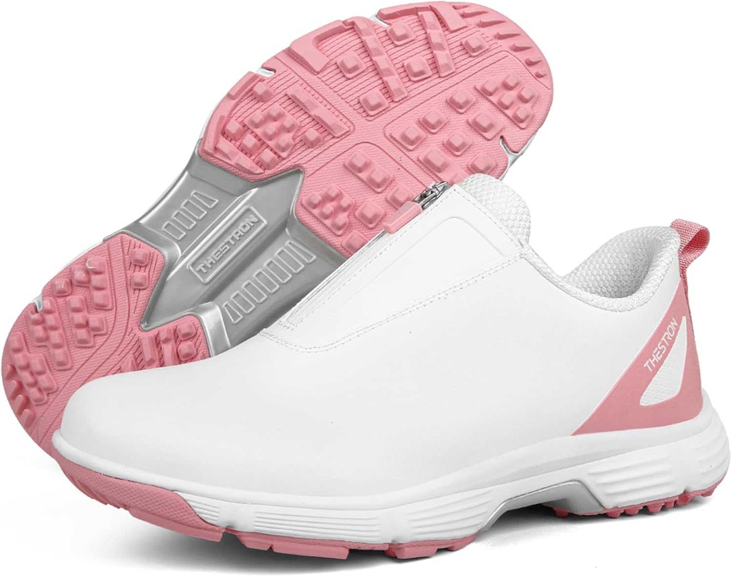 Women's Waterproof Golf Shoes, Spikeless Slip-On Golf Training Sneakers Zipper Non-Slip Lightweight Outdoor Sports Shoes