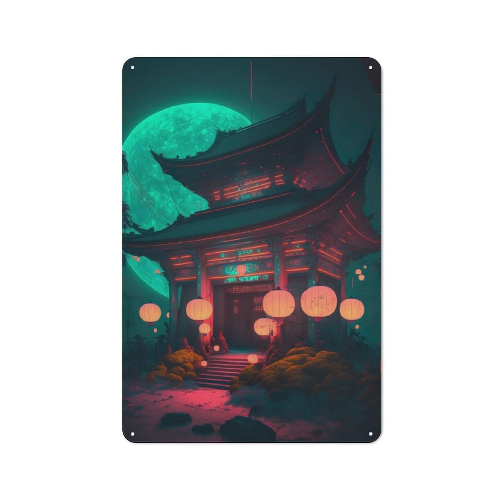 Junmoney Shinto Shrine V1 Metal Gift Sign 30X20cm, Decorative Room Wall Plaque For Bedroom, Kitchen, Office Or Living Room