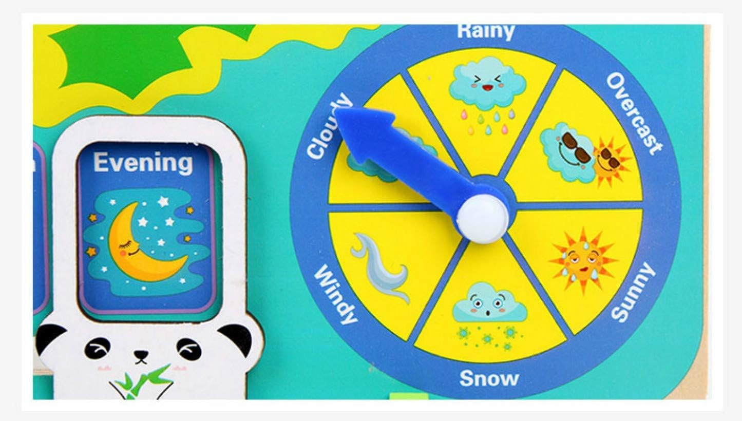 SHINETOY ENTERTAIN KIDS Multifunctional 7 in 1 Wooden Montessori Analog Clock, Calendar, Weather, Season, Time, Week, Number Teaching for Kids Preschool Educational Learning Clock Toy - Multi Color - Image 8 thumbnail