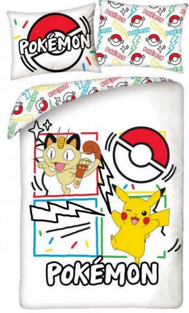 POKEMON PIKACHU and MEOWTH – Duvet Cover 140 x 200 cm + Pillowcase 70 x 90 cm – Reversible – 100% Polyester – Multicoloured