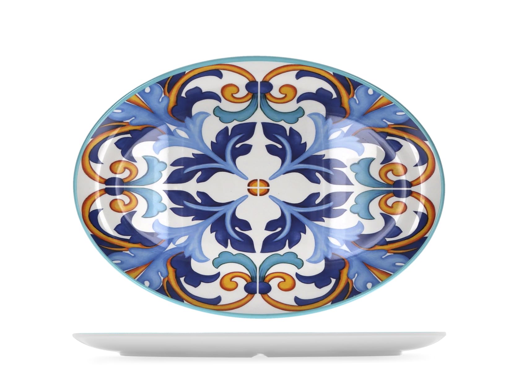 H&H Piatto Ovale da Portata in Melamina Decorata, 48x34x3 cm, Vassoio Grande per Antipasti, Buffet e Servizio Tavola, Leggero e Resistente, Lavabile in Lavastoviglie