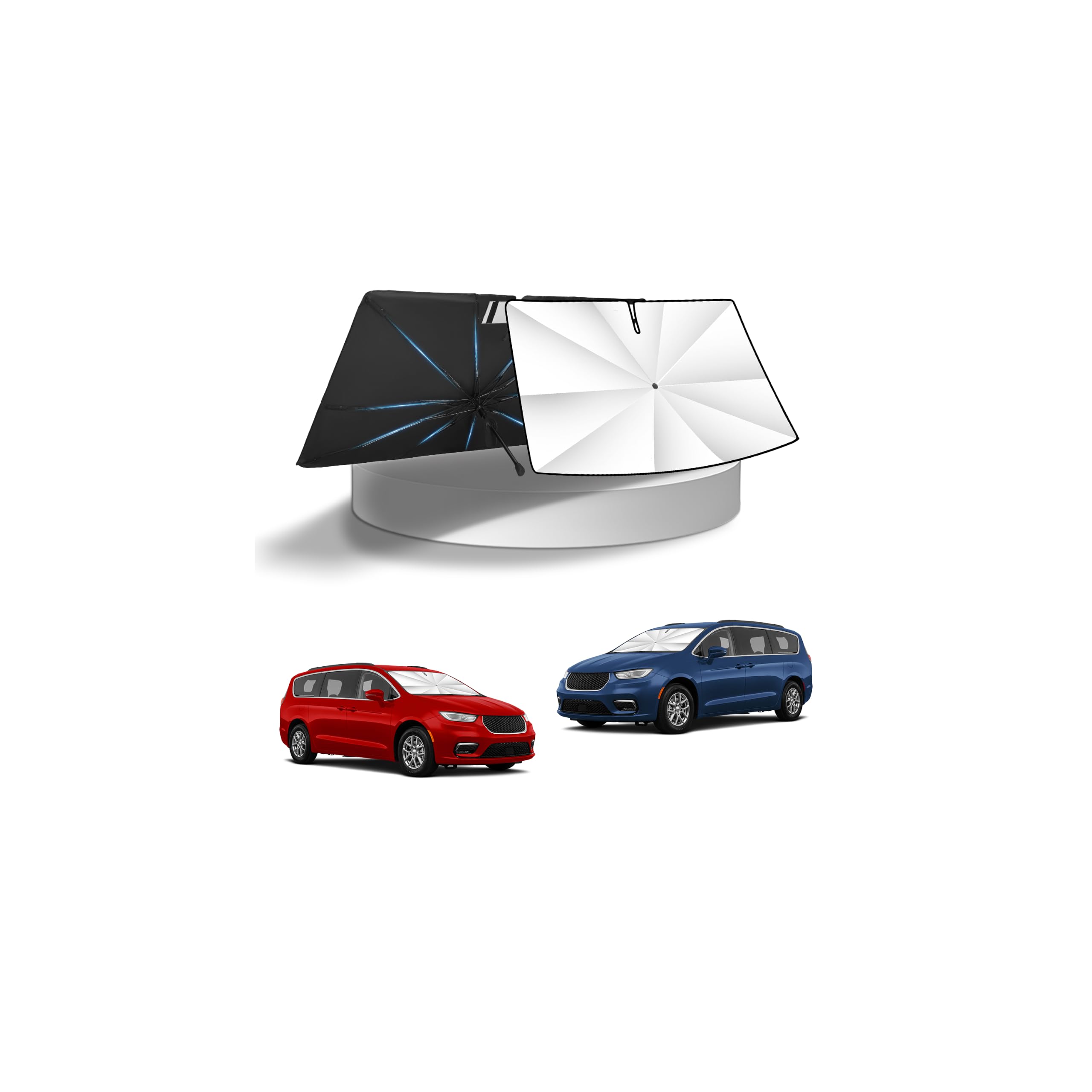 KUST Windshield Sun Shade Umbrella for 【2017-2026 Chrysler Pacifica (Minivan)】 | Custom Fit Titanium Silver Windshield Sunshade | Interior Accessories for Pacifica | Blocks Heat &amp; UV Scratch Resistant