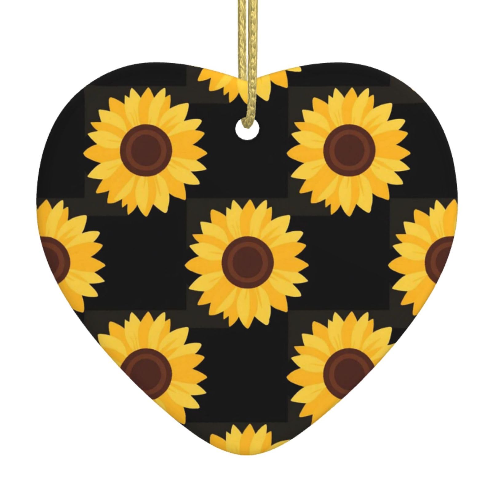Sunflower Christmas Ornament 2025 Heart Ceramic Hanging Ornaments for Home Decor Christmas Decorations with Gold Rope Double-Sided Xmas Tree Ceramic Hanging for Holiday Party