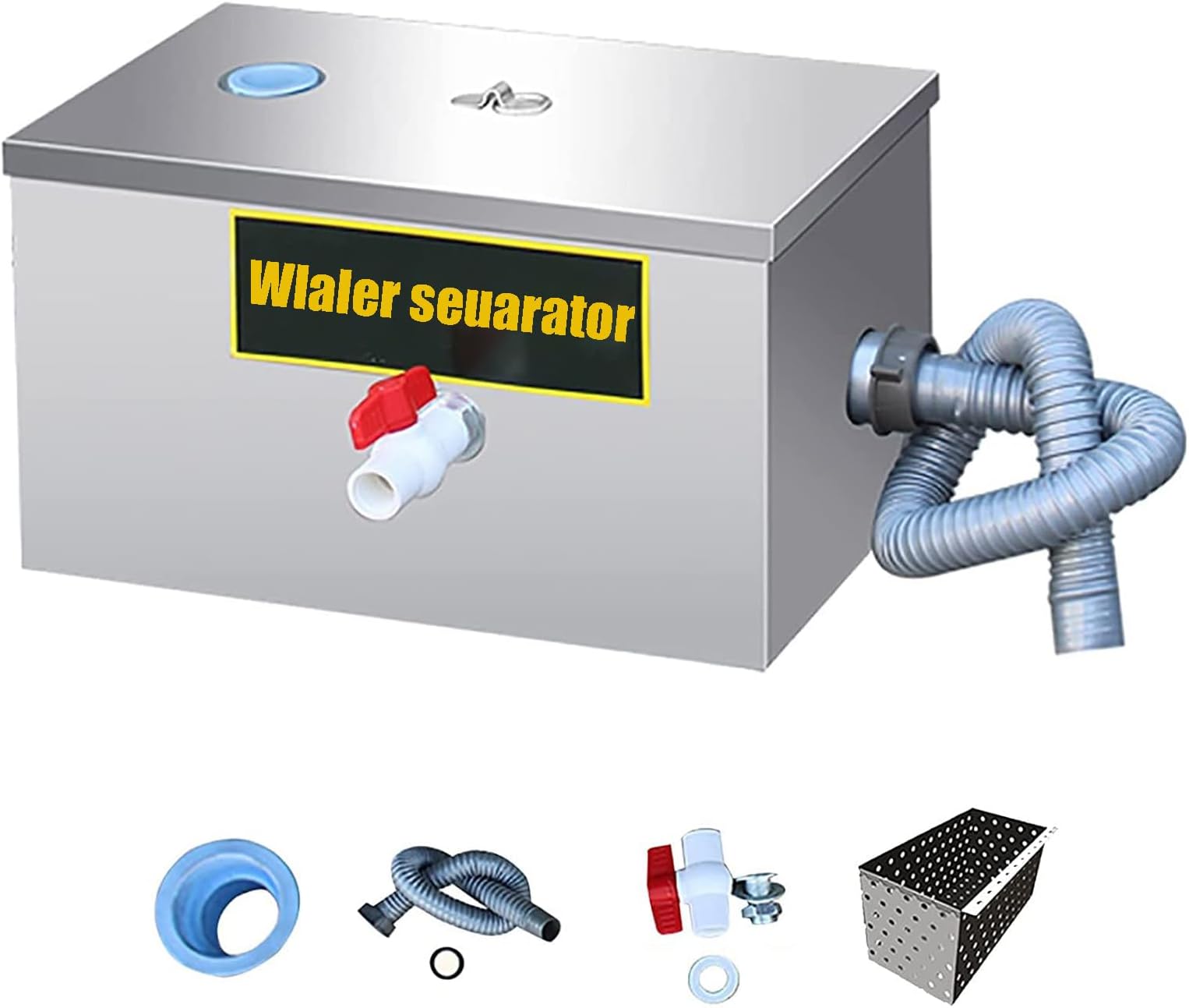 Grease Trap Stainless Steel, Oil-Water Separator, Commercial Stainless Steel Grease Interceptor Under Sink Grease Trap For Restaurant Kitchen Wastewater Removable Baffles, 35 * 25 * 25CM