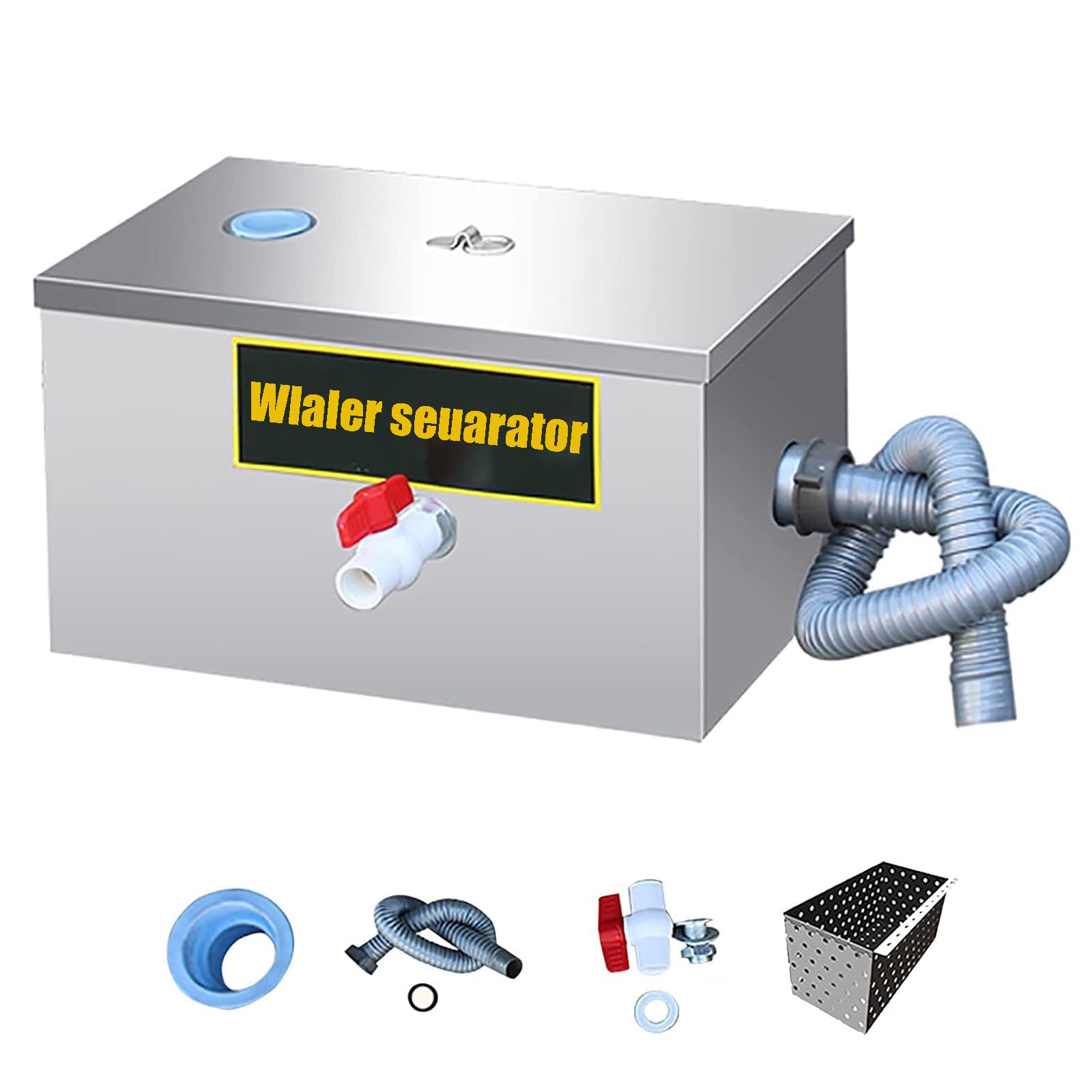 Grease Trap Stainless Steel, Oil-Water Separator, Commercial Stainless Steel Grease Interceptor Under Sink Grease Trap For Restaurant Kitchen Wastewater Removable Baffles, 35 * 25 * 25CM