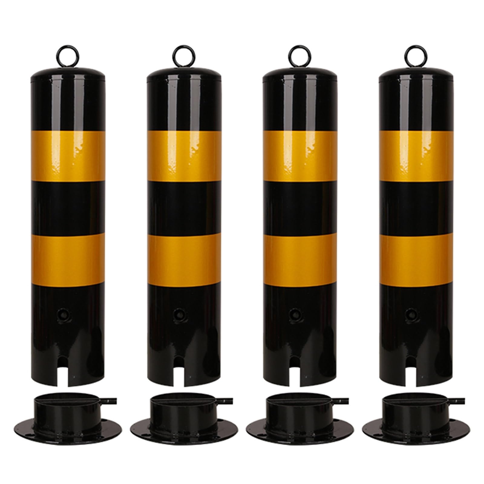 Reflective Steel Safety Bollards - 5 Pack Parking Barrier Posts, Traffic Control Road Safety Bollard, Durable Security for Parking Lots and Roadways, Black(4pcs)