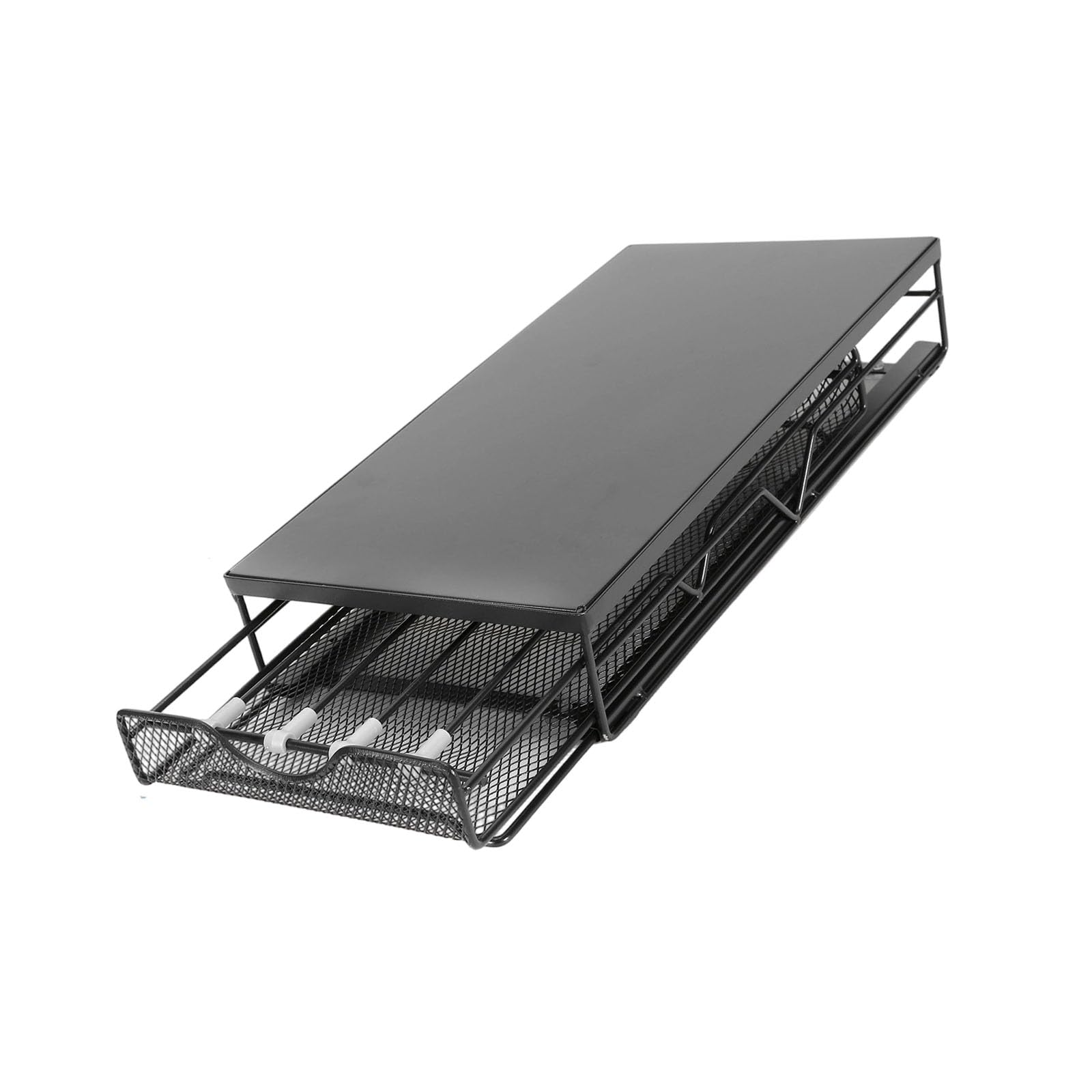 Under Coffee Machine Drawer Organizer with Divided Mesh Basket, Carbon Steel Countertop Storage for Coffee Station Setup Kitchens Drawer Organizer Countertop Storage Under Machine Mesh Basket