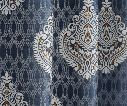 Image of Homefab India 1 Piece Polyester Printed Curtains Room Darkening Panel - Long Door 9 feet, Damask Grey Curtain