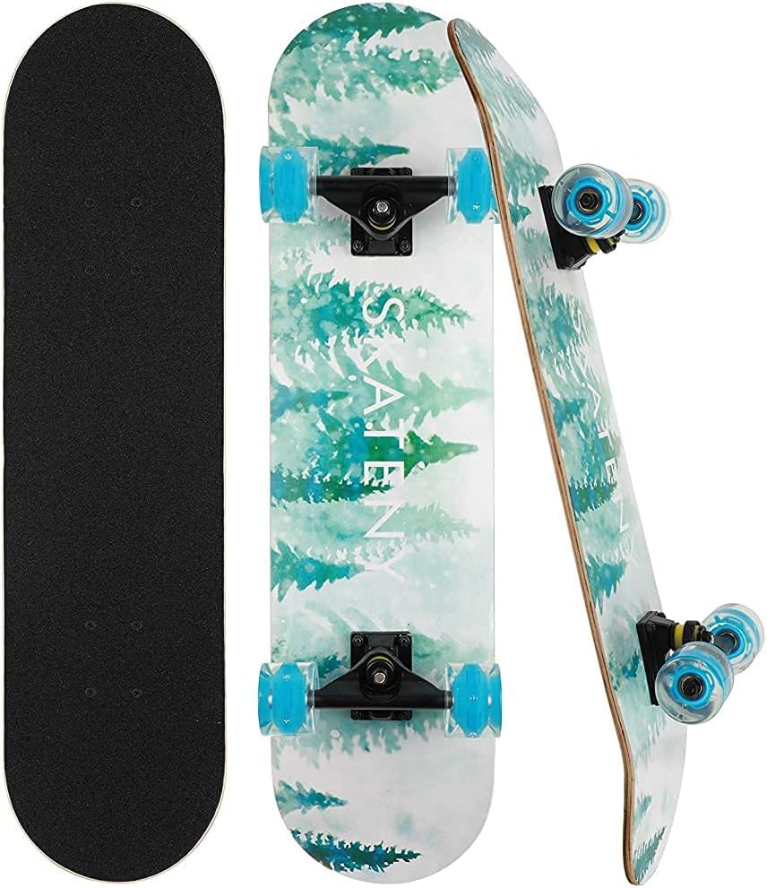 31 Skateboard Complete Board 7-Layer Canadian Maple Deck ABEC-11 Bearings 85A PU Wheels Double Kick Deck for Beginners