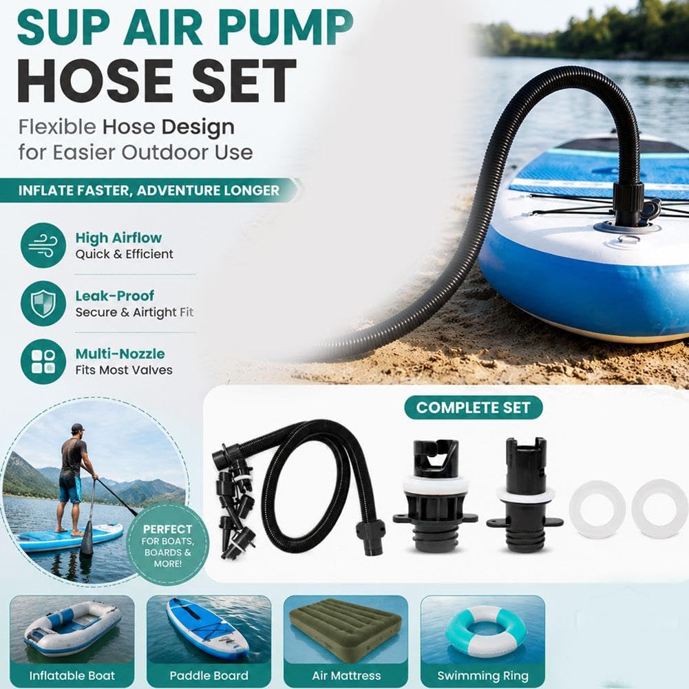 Juego de adaptadores de bomba de tabla de remo, manguera universal de bomba de aire SUP con 7 boquillas, conector de válvula inflable para accesorios de bomba de tabla de remo eléctrica