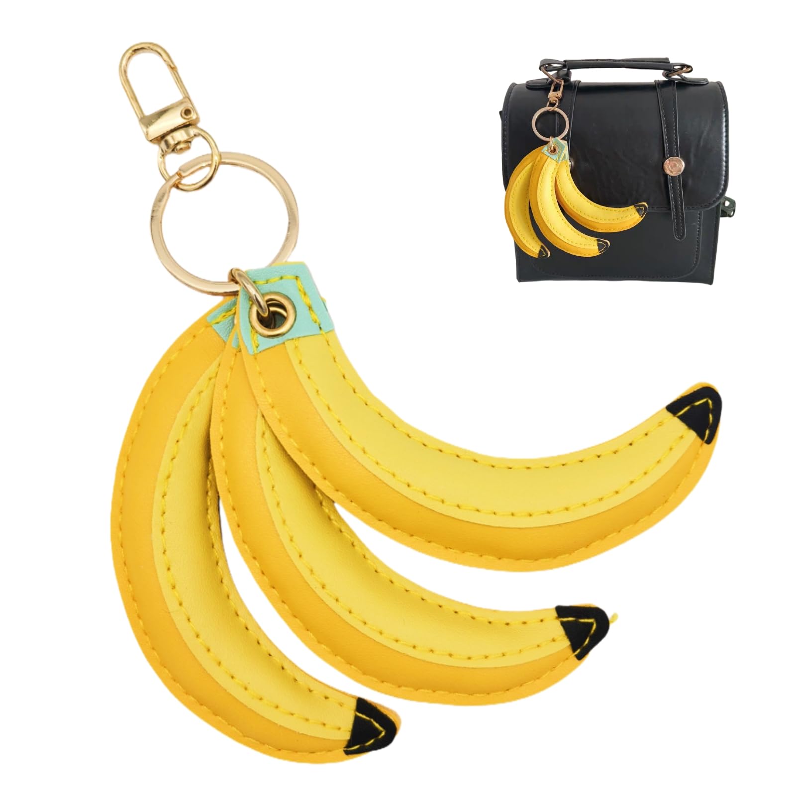JiaaOne Banana Keyring Gift, Movable Fruit Keychain, Leather Bag Charm