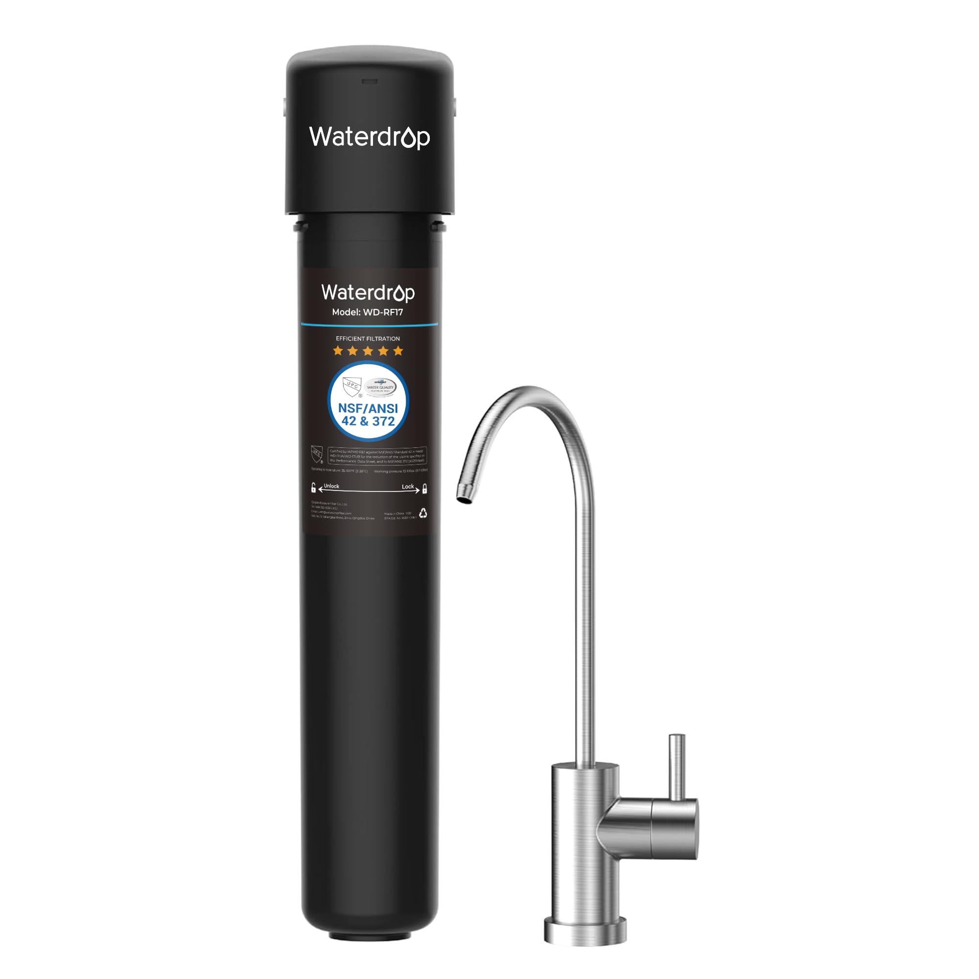 Waterdrop17UB 3 Years Under Sink Water Filter, Under Sink Water Filtration System, NSF/ANSI 42 Certified, Reduces PFAS, PFOA/PFOS, Lead, Under Sink Water Filter with Faucet, 24K Gallons